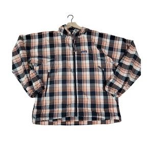 Patagonia Lightweight First Sun Jacket Orange Blue Plaid Size XL